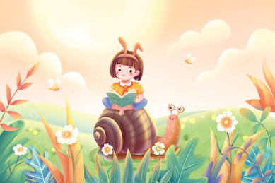 女孩坐在草地上看书