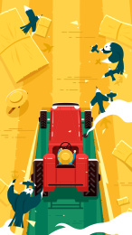 忙绿的老农在田间开着拖拉机劳作