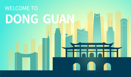 中国广东省东莞市城市景观扁平矢量插画
