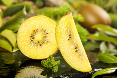 黑底上放着黄心奇异果