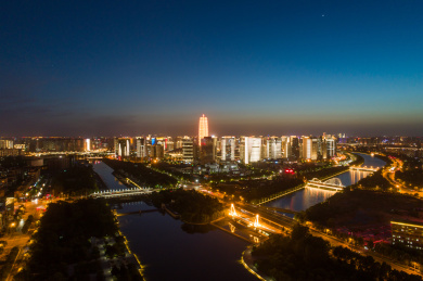 航拍河南郑州郑东新区cbd夜景夜色