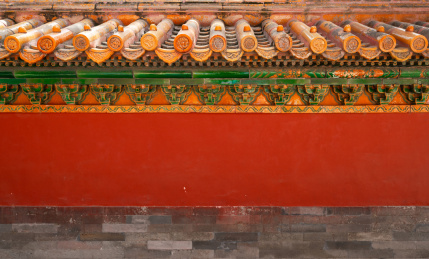 中国北京故宫里的古典红色围墙