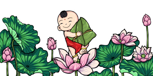 端午节男孩站在荷花塘手抱粽子