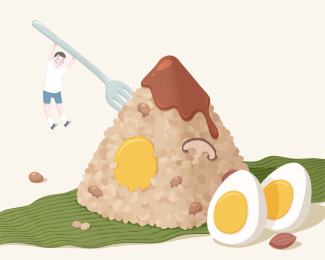 攀附在肉粽上的小男孩插图