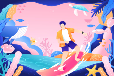冲浪的人矢量插画