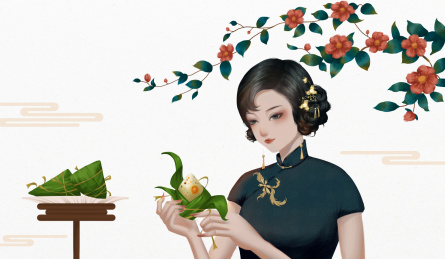 正在剥粽子的人中国风端午节插画