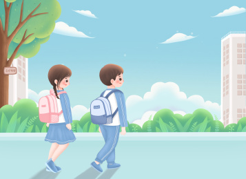 走在校园里的男生女生插画