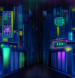 赛博朋克风深夜街道科幻插画