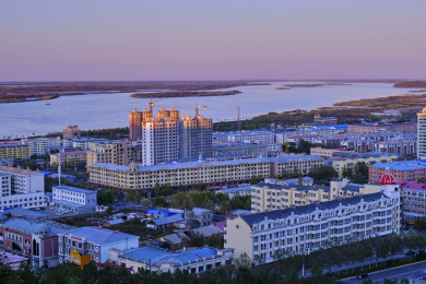 中国佳木斯抚远市全景