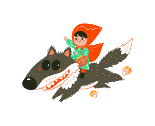 穿红斗篷的女孩骑在狼背上 插图