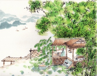 夏天竹林屋舍