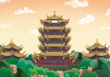 武汉黄鹤楼国风城市建筑插画
