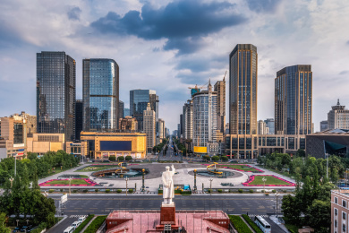 四川成都天府广场傍晚