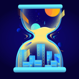 时间沙漏和城市矢量插画