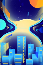 时间沙漏和城市矢量插画