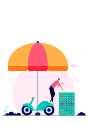 站在摩托车上卖货的人