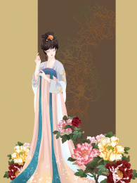簪花仕女图之着齐胸襦裙的汉服少女