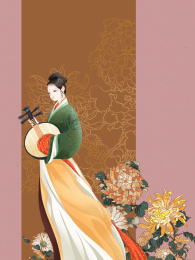 簪花仕女图之抱胡琴的汉服少女