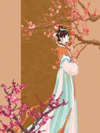 簪花仕女图之拿团扇的梅花少女