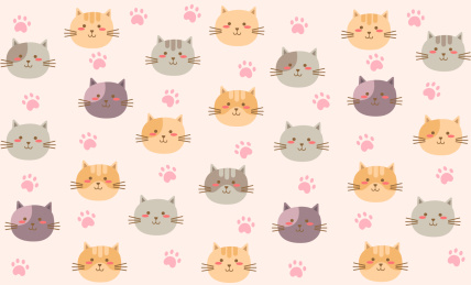 潮流可爱猫咪无缝插画