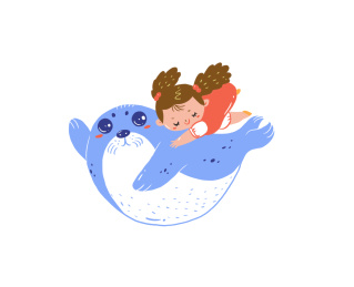 海豹背着女孩游泳 插图