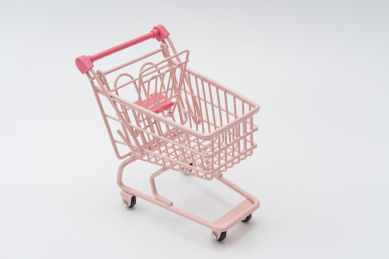 白色背景上的迷你购物车