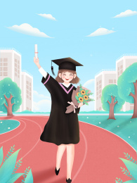 毕业季拿着鲜花和证书在跑道奔跑的女生