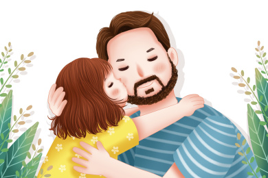 父亲节小女孩在爸爸怀里亲吻爸爸