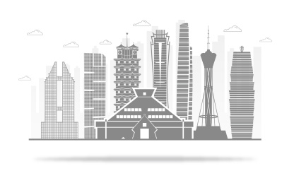 中国河南省郑州市城市天际线线描矢量插画