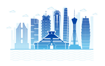 中国河南省郑州市城市天际线线描矢量插画