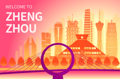 中国河南省郑州市城市天际线渐变矢量插画