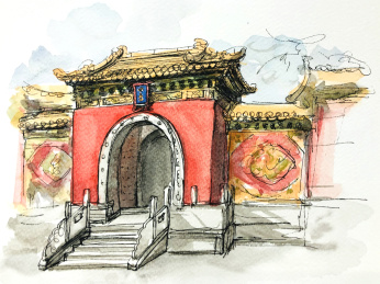 故宫文化水彩手绘画