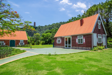 中国广州南沙蒲州花园的小木屋