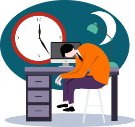 职员熬夜加班概念插画