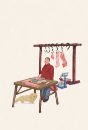 一个开心的卖肉大叔