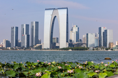 中国江苏苏州金鸡湖景区风光