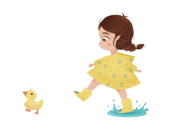 雨后女孩踩水追小鸭