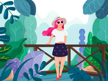 夏日女生旅行出行插画