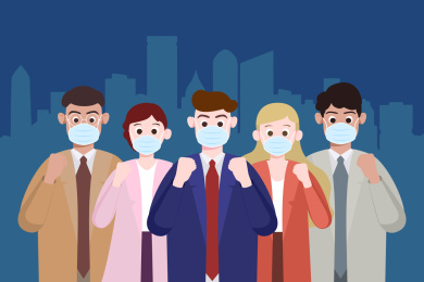 多种族商务人物戴口罩加油打气