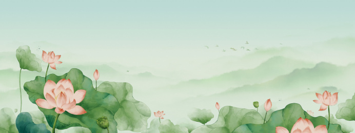 中国风水墨荷花风景山水画