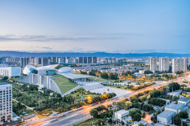 中国内蒙古呼和浩特内蒙古博物院高视角夜景