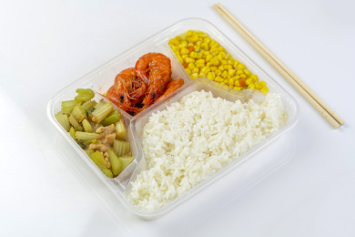 快餐盒饭特写白底图