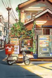 日式插画街道场景