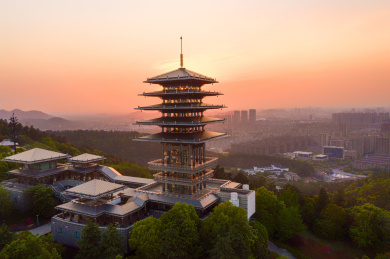 杭州临平山东来阁建筑日落