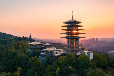 杭州临平山东来阁建筑日落