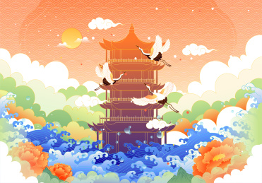 武汉黄鹤楼城市古建筑矢量插画