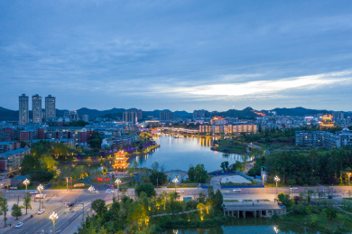 南充市西充县莲花湖夜景航拍