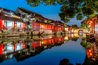 中国浙江历史文化名镇西塘古镇夜景