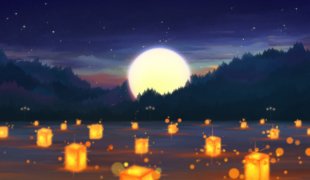 中秋节布满彩灯的夜晚创意插画背景