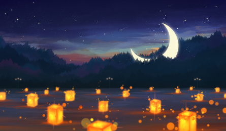 户外布满彩灯的夜晚浪漫场景创意背景插画
